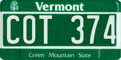 VT license plate COT374