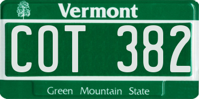 VT license plate COT382