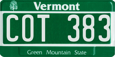VT license plate COT383