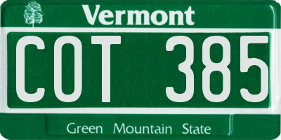VT license plate COT385