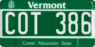 VT license plate COT386