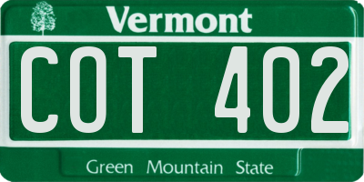 VT license plate COT402