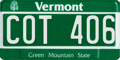 VT license plate COT406