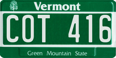 VT license plate COT416