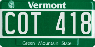 VT license plate COT418