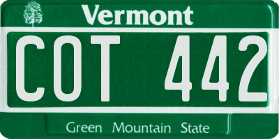VT license plate COT442