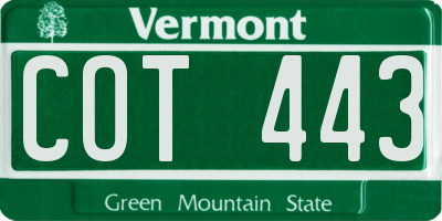 VT license plate COT443
