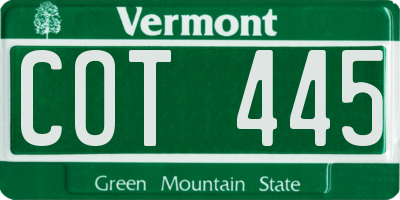 VT license plate COT445