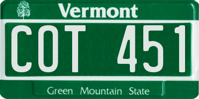 VT license plate COT451