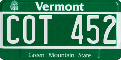 VT license plate COT452