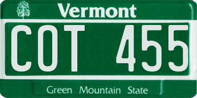 VT license plate COT455