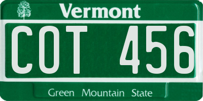 VT license plate COT456