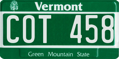 VT license plate COT458