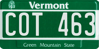 VT license plate COT463