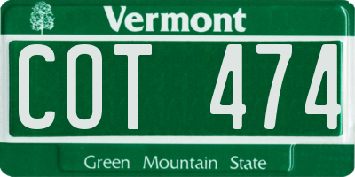 VT license plate COT474