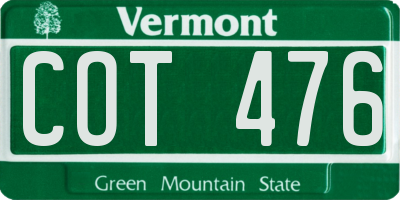VT license plate COT476