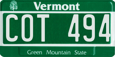 VT license plate COT494