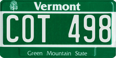 VT license plate COT498