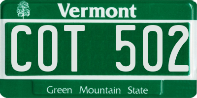 VT license plate COT502