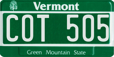 VT license plate COT505