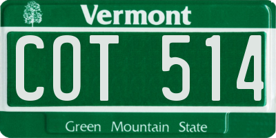 VT license plate COT514