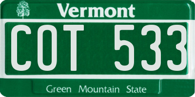 VT license plate COT533