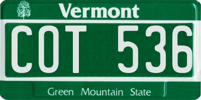 VT license plate COT536