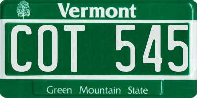 VT license plate COT545