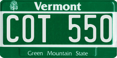 VT license plate COT550