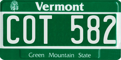 VT license plate COT582