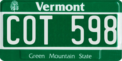 VT license plate COT598