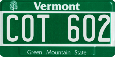 VT license plate COT602