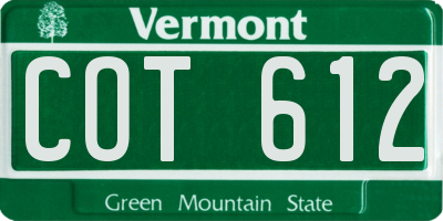 VT license plate COT612