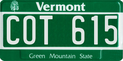VT license plate COT615