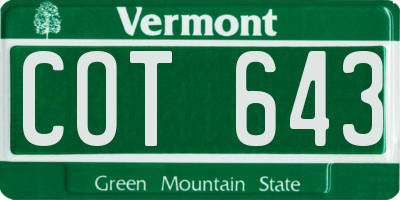 VT license plate COT643