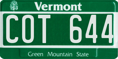 VT license plate COT644