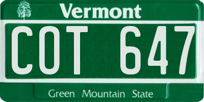 VT license plate COT647