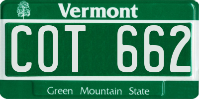 VT license plate COT662