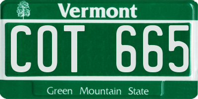 VT license plate COT665