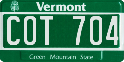 VT license plate COT704