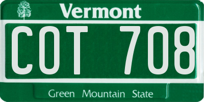 VT license plate COT708