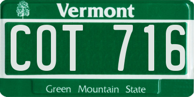 VT license plate COT716