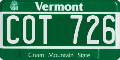 VT license plate COT726