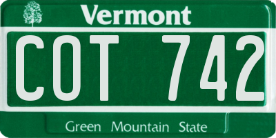 VT license plate COT742