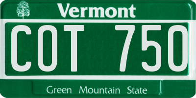 VT license plate COT750