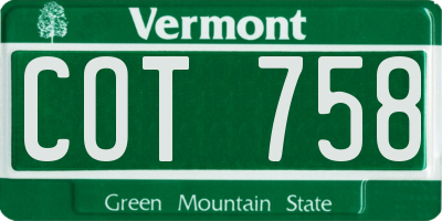 VT license plate COT758