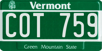 VT license plate COT759