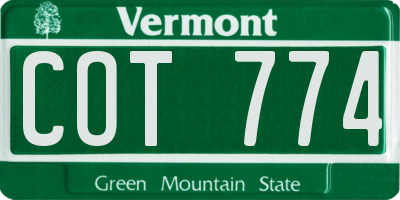 VT license plate COT774