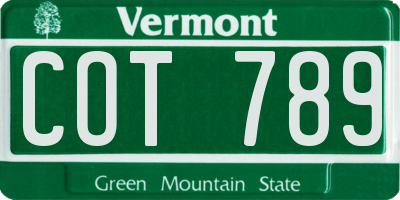VT license plate COT789