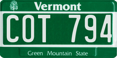 VT license plate COT794